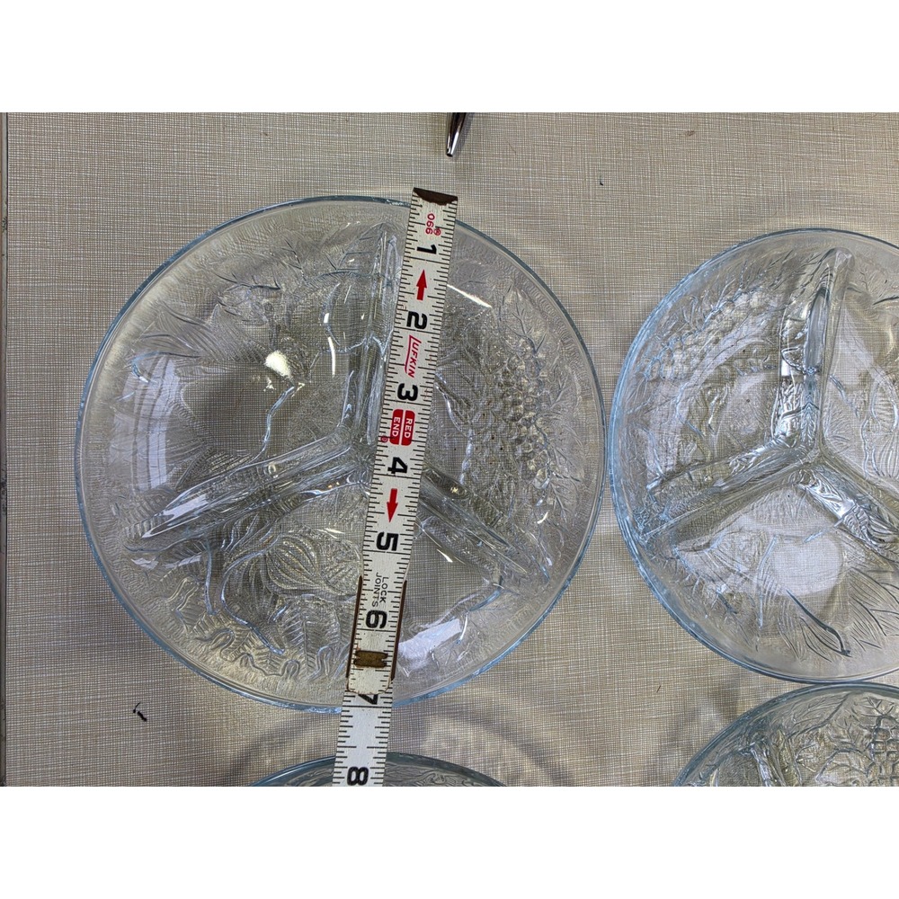 Vintage KIG Indonesia Clear Glass Divided Fruit Plates Set of 4 Appetizer Dishes - Picture 5 of 5